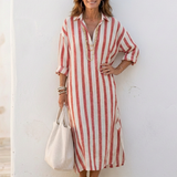 Naomi - gestreiftes Midi-Hemdkleid mit langen Ärmeln