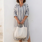 Naomi - gestreiftes Midi-Hemdkleid mit langen Ärmeln
