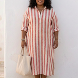 Naomi - gestreiftes Midi-Hemdkleid mit langen Ärmeln