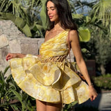 Daphne - einseitig schulterfreies Blumen-Minikleid