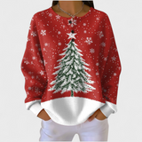 Sofia - Roter Pullover mit Weihnachtsbaum-Motiv