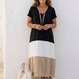 Thalia - Midikleid mit V-Ausschnitt, Kurzarm und Colour-Blocking