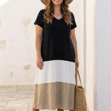 Thalia - Midikleid mit V-Ausschnitt, Kurzarm und Colour-Blocking