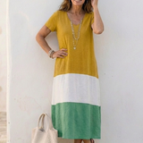 Thalia - Midikleid mit V-Ausschnitt, Kurzarm und Colour-Blocking