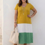 Thalia - Midikleid mit V-Ausschnitt, Kurzarm und Colour-Blocking