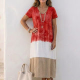 Thalia - Midikleid mit V-Ausschnitt, Kurzarm und Colour-Blocking