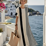 Elara - gestreiftes Maxikleid mit Rundhalsausschnitt und Kurzarm