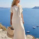 Elowyn - Maxikleid mit Rundhalsausschnitt, Kurzarm und Taschen