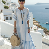 Ione - gestreiftes Maxikleid mit Rundhalsausschnitt und Kurzarm