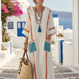 Noemi - Maxikleid mit V-Ausschnitt, halben Ärmeln und Taschen