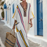 Noemi - Maxikleid mit V-Ausschnitt, halben Ärmeln und Taschen