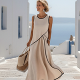 Soleia - ärmelloses, drapiertes Maxikleid mit Rundhalsausschnitt