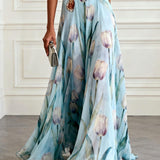 Nerea - elegantes Maxikleid mit Tulpenprint und V-Ausschnitt