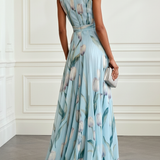 Nerea - elegantes Maxikleid mit Tulpenprint und V-Ausschnitt