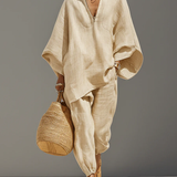 Caroline - Set aus asymmetrischem Top und Jogger-Hose in Khaki