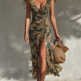 Helena - langes Kleid mit Print und Schlitz