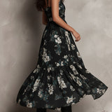 Avelinne - Boho-Kleid mit Blumenprint in Schwarz