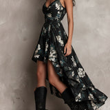 Avelinne - Boho-Kleid mit Blumenprint in Schwarz