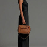 Abigail - plissierter Chiffon-Jumpsuit mit V-Ausschnitt, weitem Bein und Reißverschluss