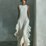 Sophie - ärmelloses Leinen-Maxikleid in Elfenbein