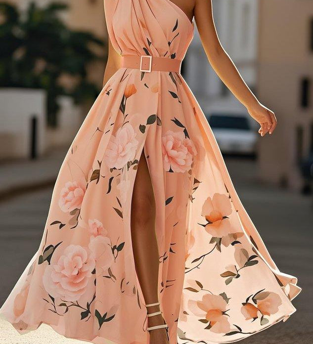 Sella - A-Linien Chiffon-Maxikleid, einseitig schulterfrei, mit Raffung