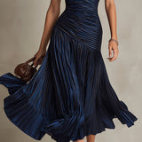 Adriana - gestreiftes Retro-Satin-Midikleid