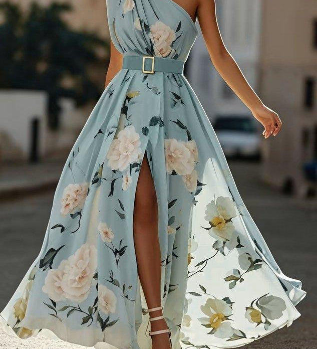 Sella - A-Linien Chiffon-Maxikleid, einseitig schulterfrei, mit Raffung
