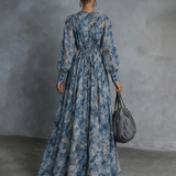 Grace - blaues Boho-Chiffon-Maxikleid mit Blumenprint