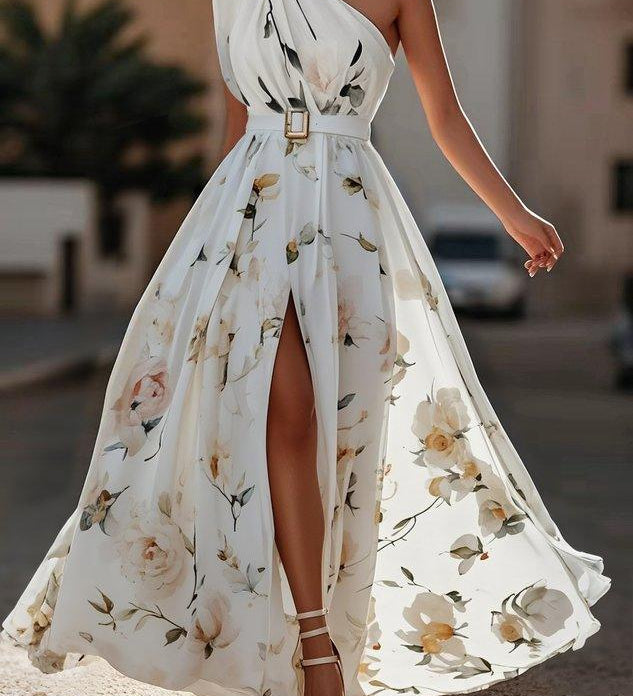 Sella - A-Linien Chiffon-Maxikleid, einseitig schulterfrei, mit Raffung