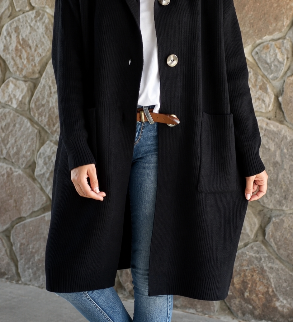 Simone | Lange Strickjacke mit Kapuze