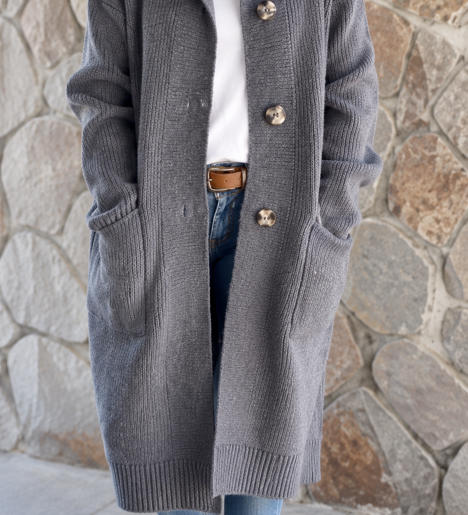 Simone | Lange Strickjacke mit Kapuze