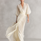 Sefa - elfenbeinfarbenes, transparentes Chiffonkleid