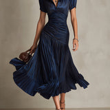 Adriana - gestreiftes Retro-Satin-Midikleid