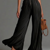 Abigail - plissierter Chiffon-Jumpsuit mit V-Ausschnitt, weitem Bein und Reißverschluss