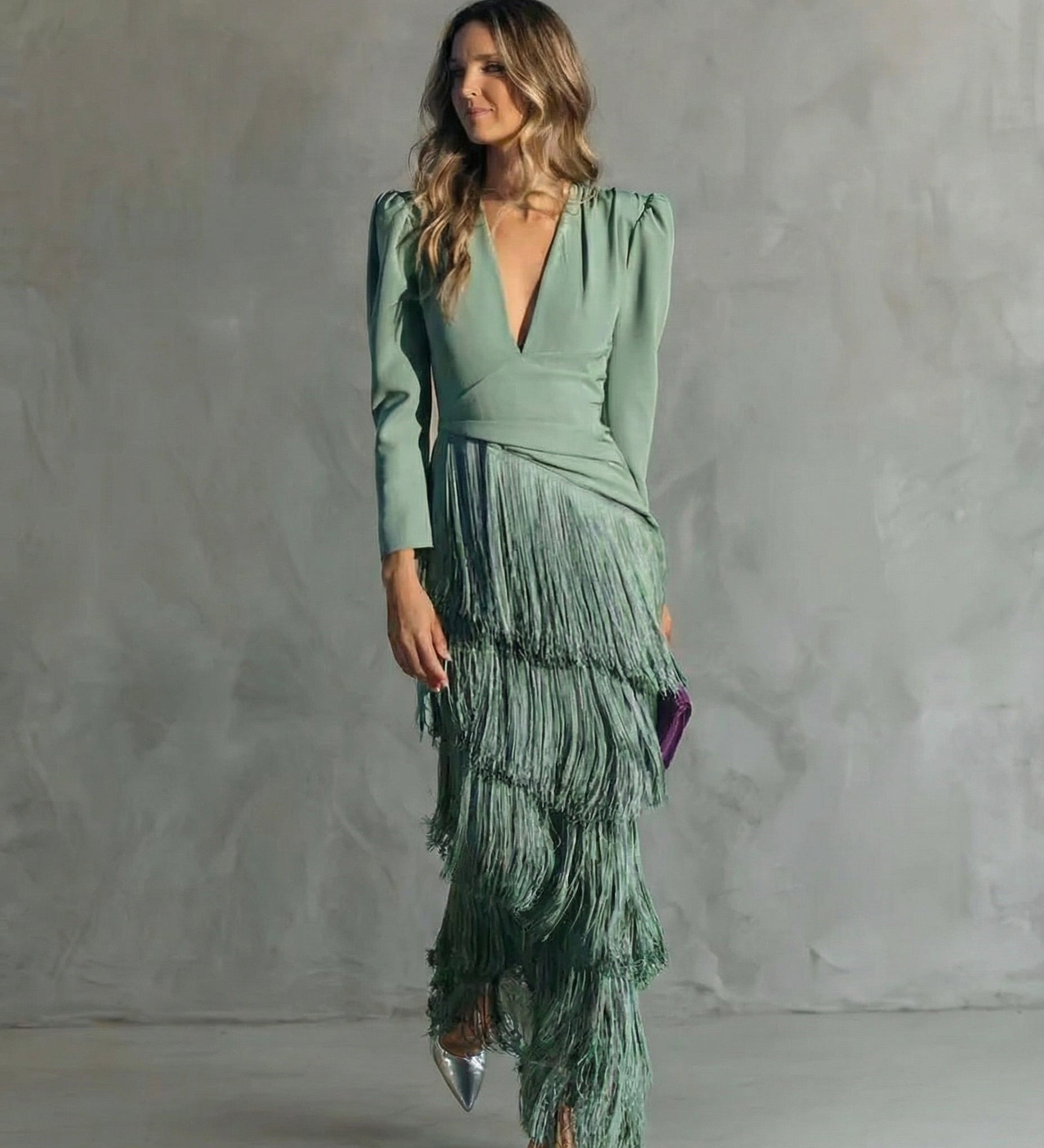 Clara - elegantes Kleid mit Fransenärmeln