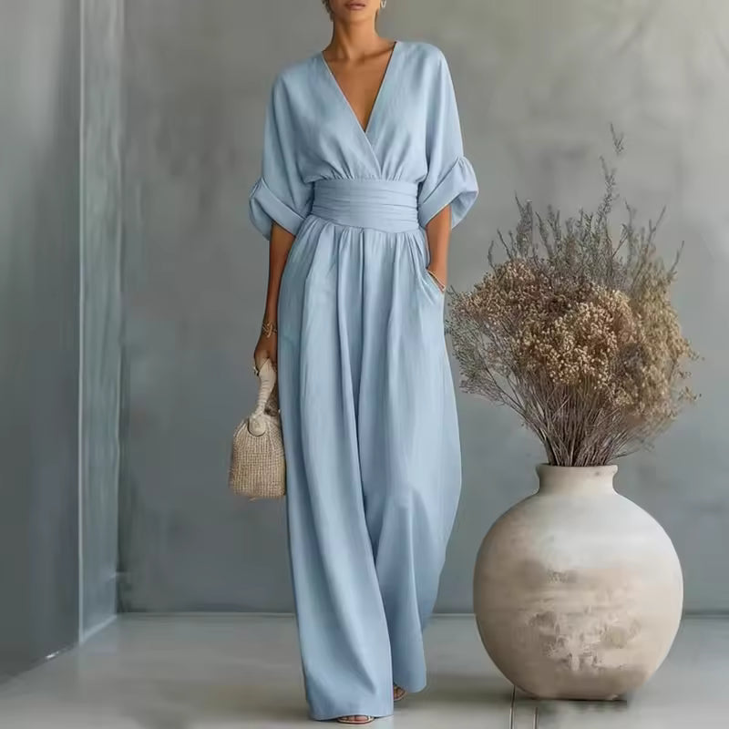 Georgina - eleganter Jumpsuit mit tiefem V-Ausschnitt und weitem Bein
