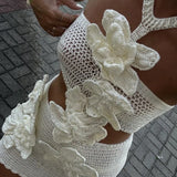 Margaret - Strick-Minikleid mit Blumenmuster und Neckholder