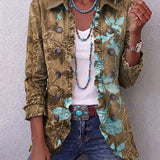 Jutta™ | Blazer in Oliv mit Türkis-Blüten
