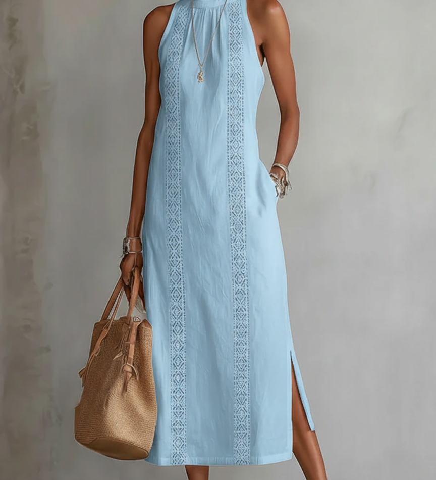 Jimena - Leinen-Midikleid mit Mao-Kragen