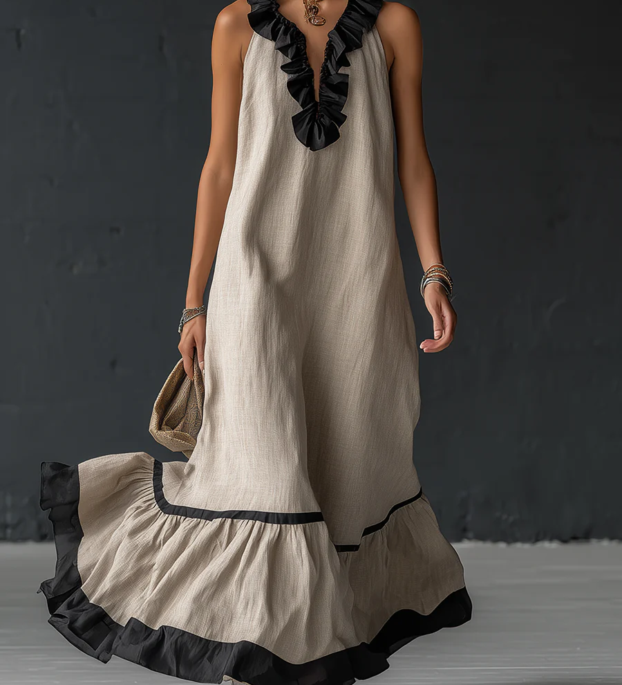 Celestine - Maxikleid mit Colour-Blocking und Rüschen