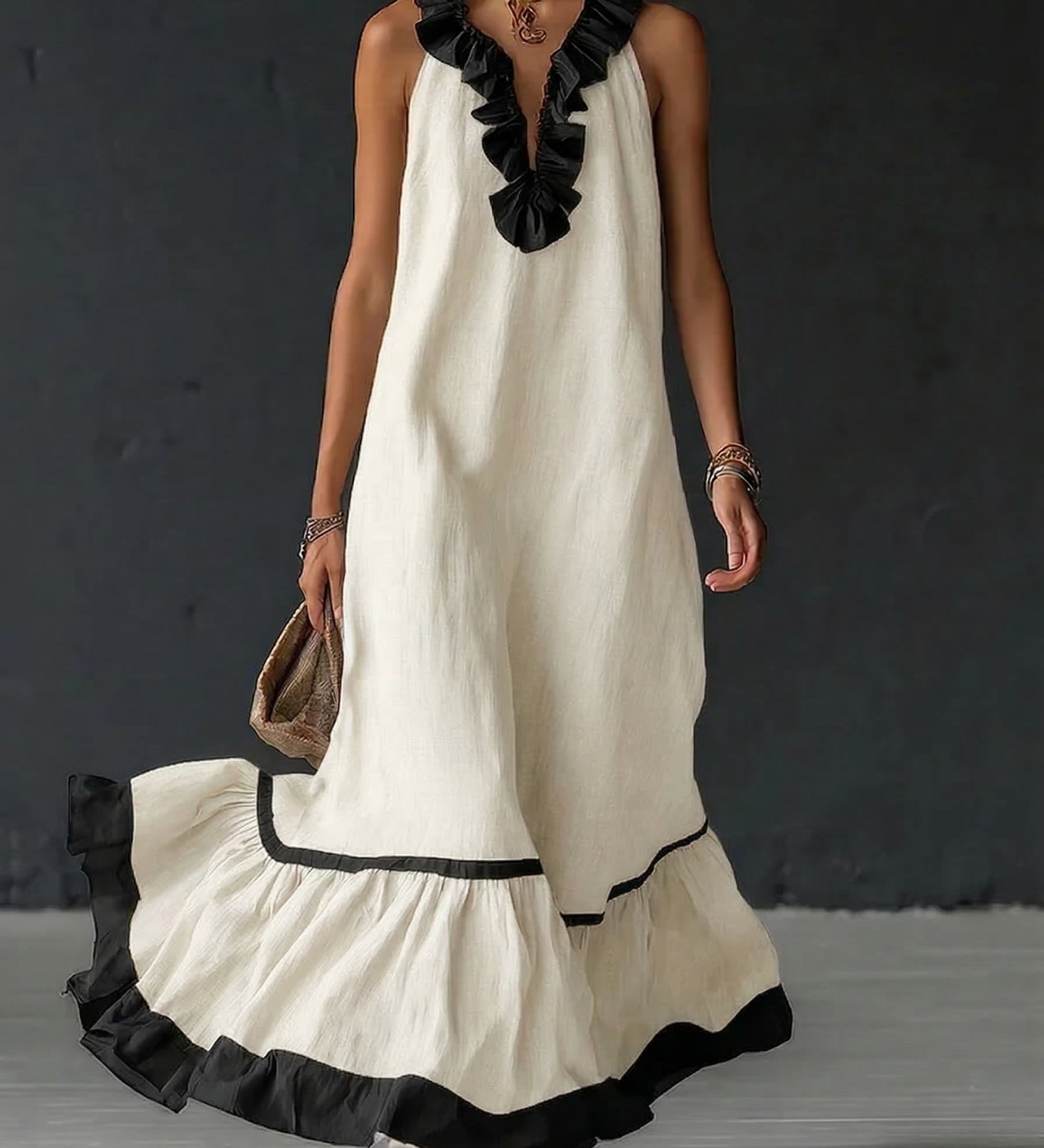Celestine - Maxikleid mit Colour-Blocking und Rüschen