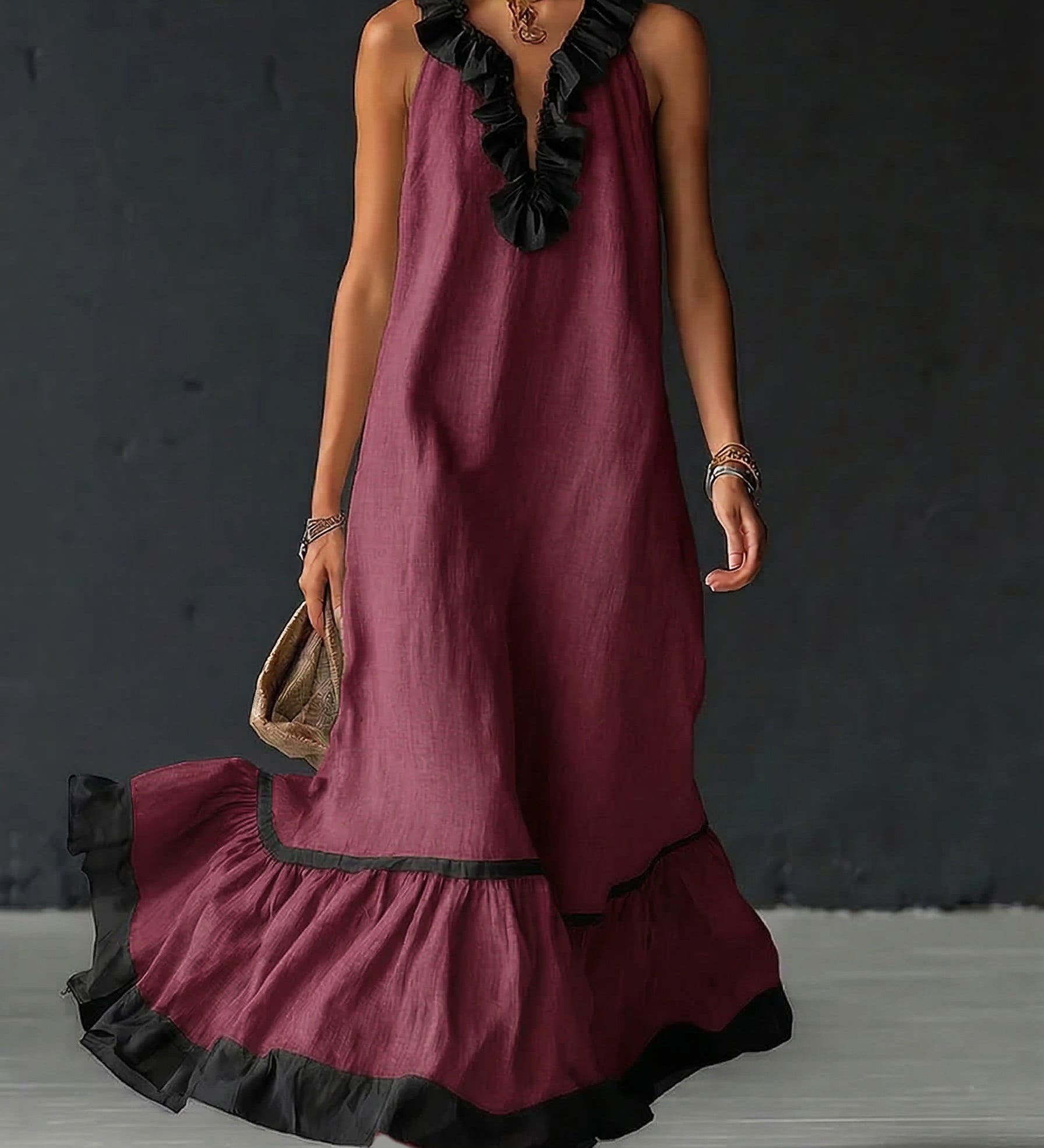Celestine - Maxikleid mit Colour-Blocking und Rüschen