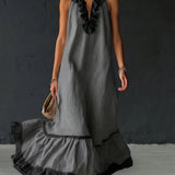 Celestine - Maxikleid mit Colour-Blocking und Rüschen