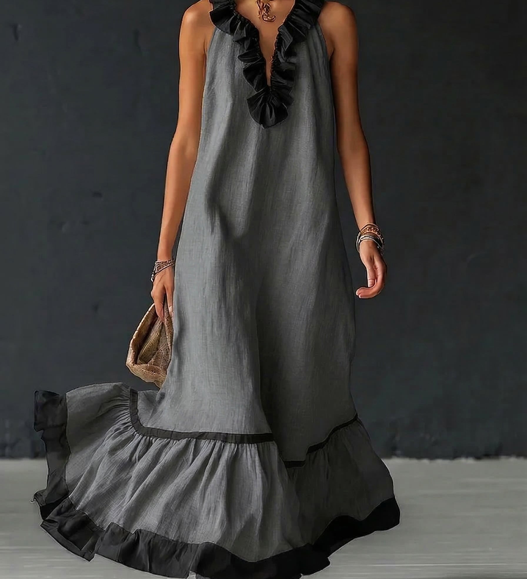 Celestine - Maxikleid mit Colour-Blocking und Rüschen