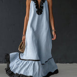 Celestine - Maxikleid mit Colour-Blocking und Rüschen