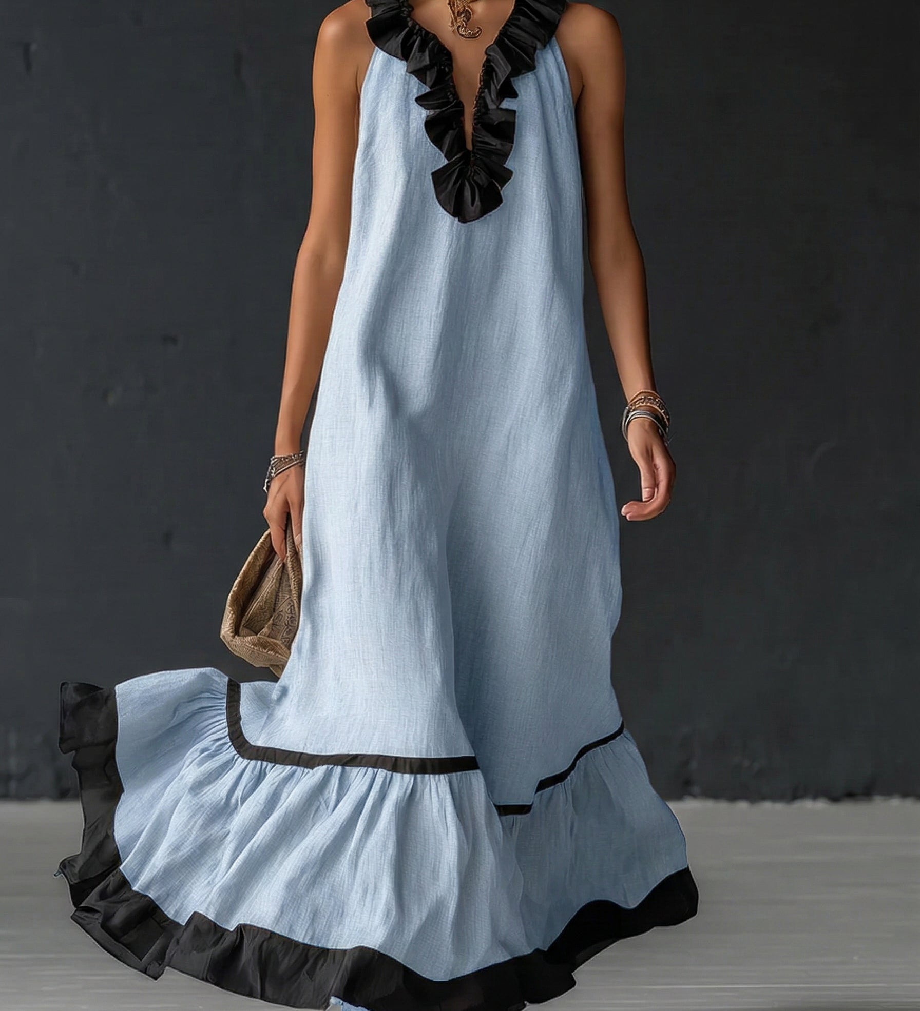 Celestine - Maxikleid mit Colour-Blocking und Rüschen