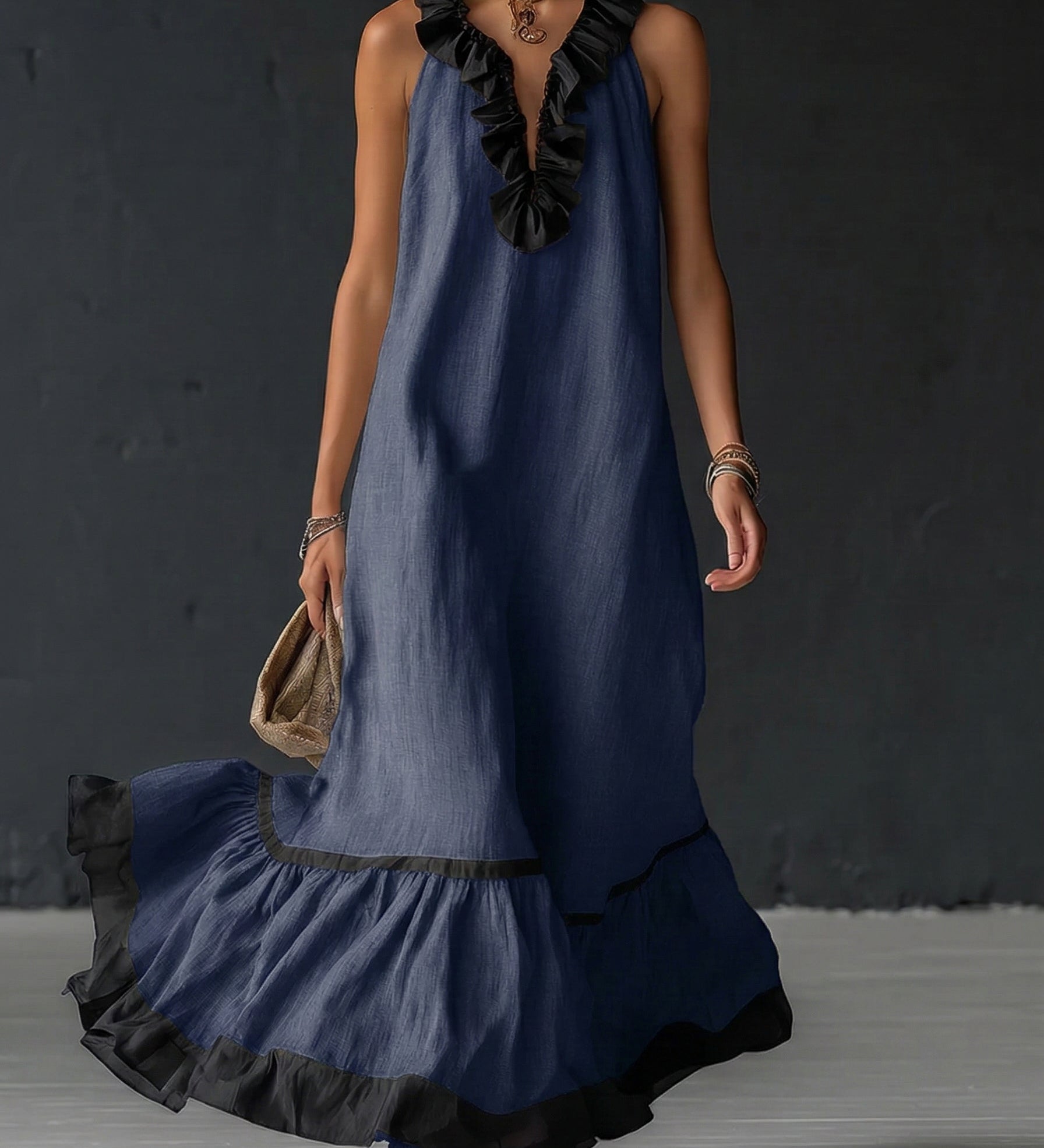 Celestine - Maxikleid mit Colour-Blocking und Rüschen