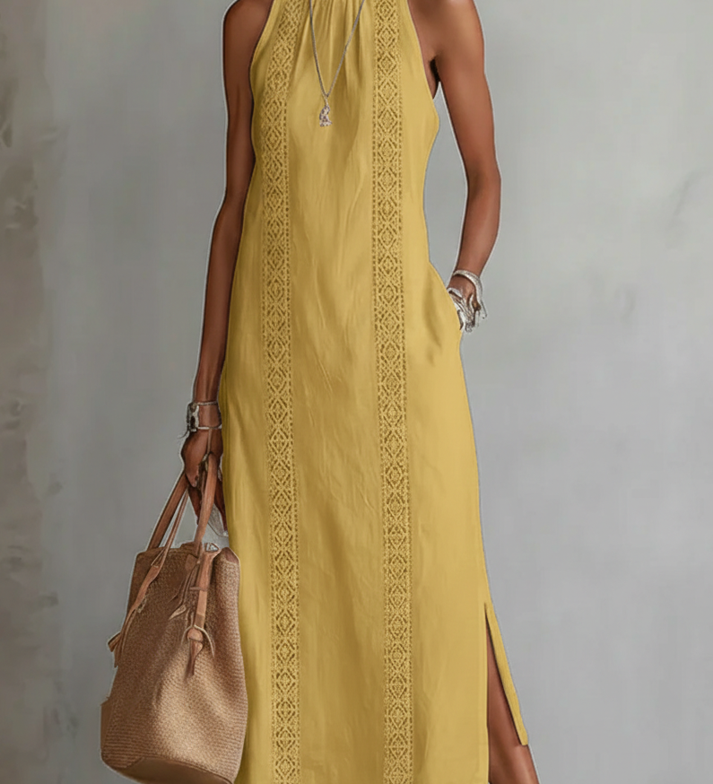 Jimena - Leinen-Midikleid mit Mao-Kragen