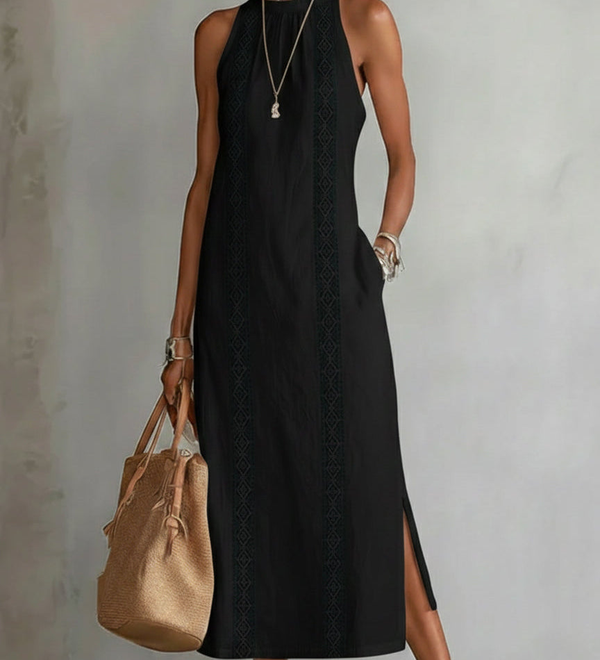 Jimena - Leinen-Midikleid mit Mao-Kragen